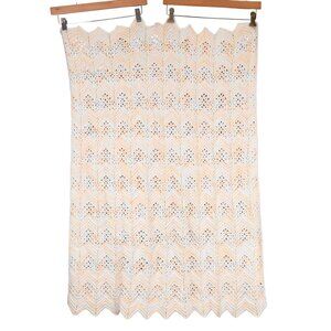 Handmade Crochet Baby Blanket Peach Yellow Throw Soft Nursery Zig Zag White